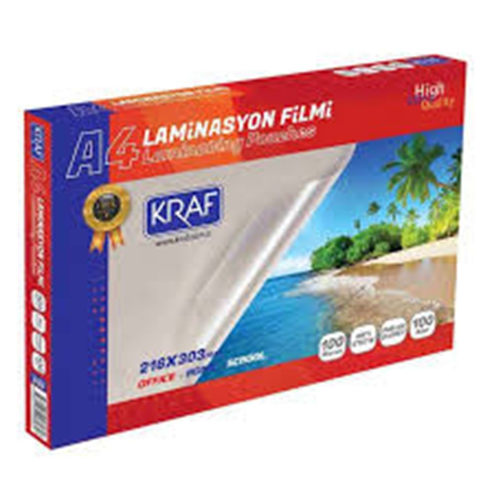 KRAF | 100 MİC. 100 LÜ A4 LAMİNASYON FİLMİ
