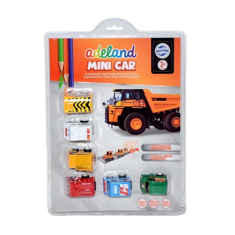 ADELAND | 6 LI KÜÇÜK İŞ MAKİNASI SETİ + BOYAMA KİTABI