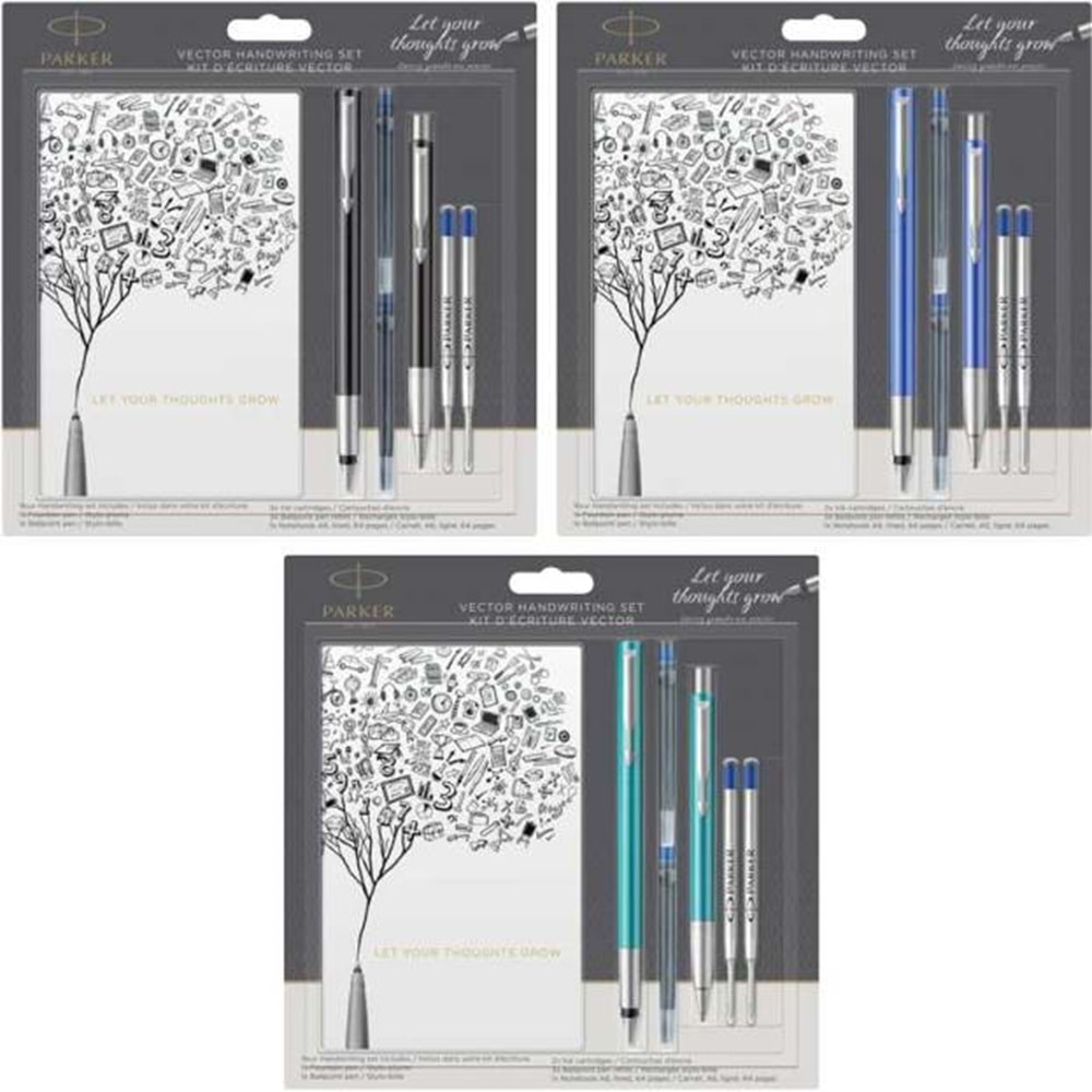 PARKER | PK VECTOR DOLMA KALEM + TÜKENMEZ KALEM + YEDEK + NOT DEFTERİ SET