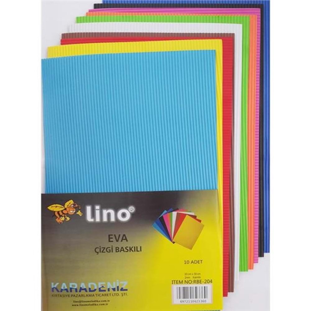LİNO | EVA 20X30 CM.10 RENK 2MM.ÇİZGİ BASKILI 10'LU PAKET