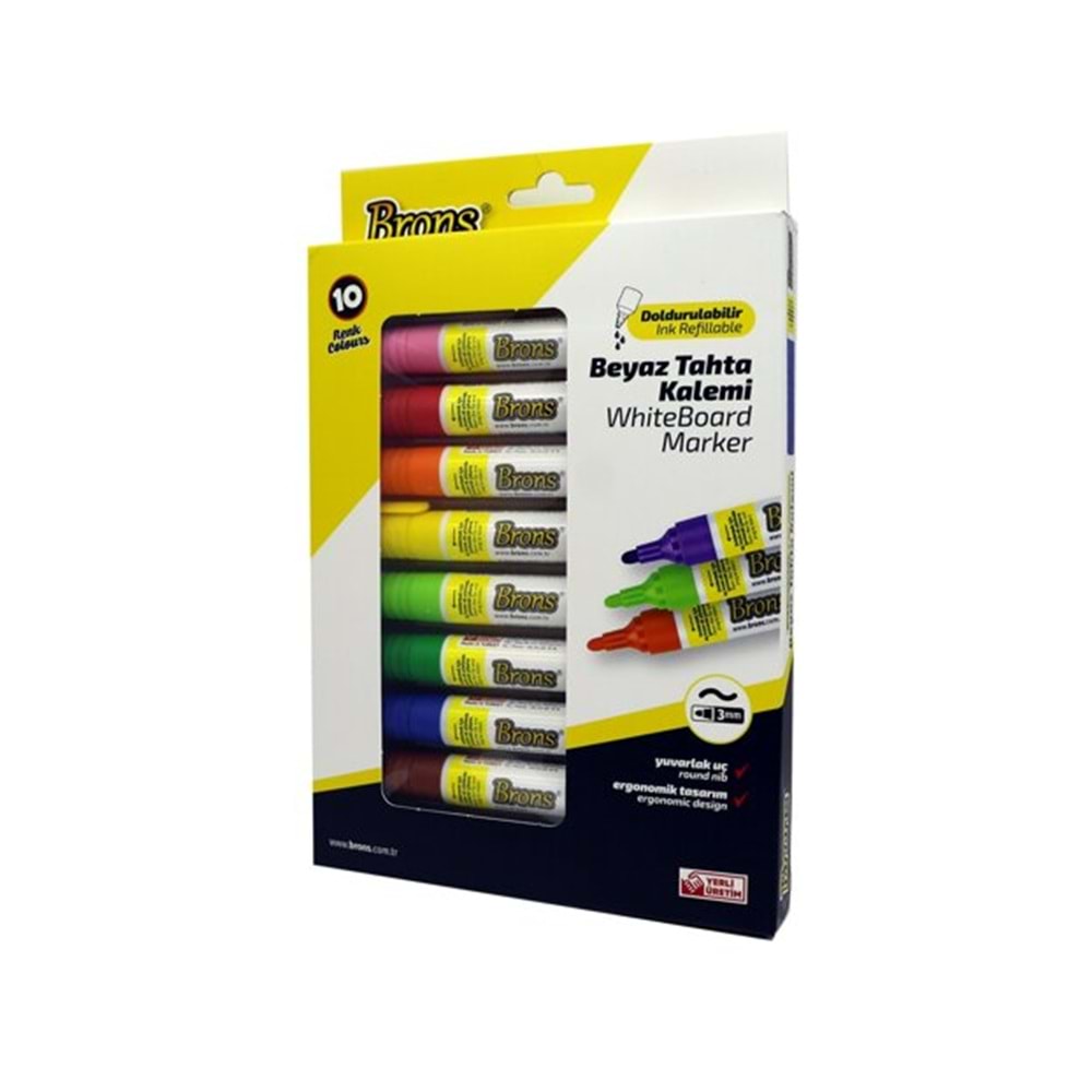 BRONS | BOARD MARKER KALEM DOLDURULABİLİR YERLİ 10'LU SET - BR-9511