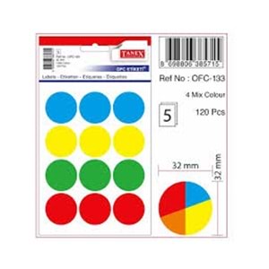 TANEX | STD OFC-133 32 MM FLO 4 MİX RENK OFİS ETİKETİ 5 AD.
