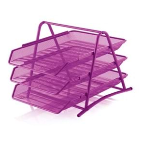 TEMAT | 3 LÜ RAYLI EVRAK RAFI METAL PEMBE