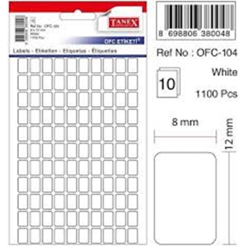 TANEX | STD OFC-104 8*12 MM BEYAZ OFİS ETİKETİ 10 AD.