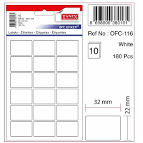 TANEX | STD OFC-116 22*32 MM BEYAZ OFİS ETİKETİ 10 AD.