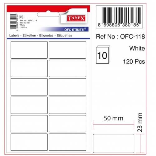 TANEX | STD OFC-118 23*50 MM BEYAZ OFİS ETİKETİ 10 AD.