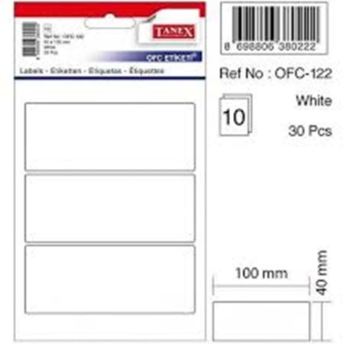 TANEX | STD OFC-122 40*100 MM BEYAZ OFİS ETİKETİ 10 AD.