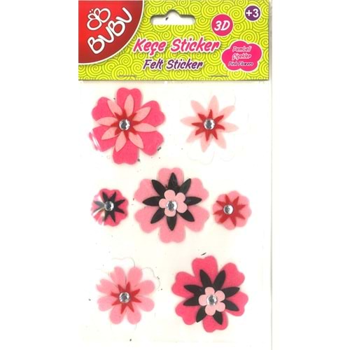 BU-BU | 3D KEÇE STICKER ÇİÇEK 24'LÜ(ST031/034)