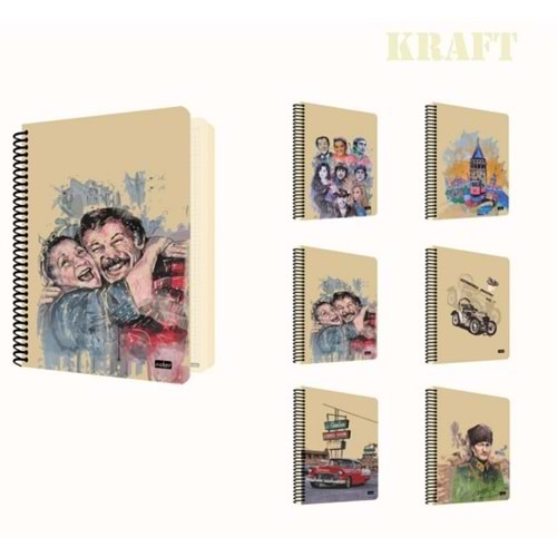 AKER | KRAFT KAPAK SPİRALLİ HAFİF DEFTERLER 16x22 80 YP. ÇİZGİSİZ