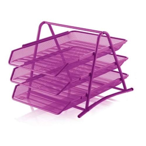 TEMAT | 3 LÜ RAYLI EVRAK RAFI METAL PEMBE