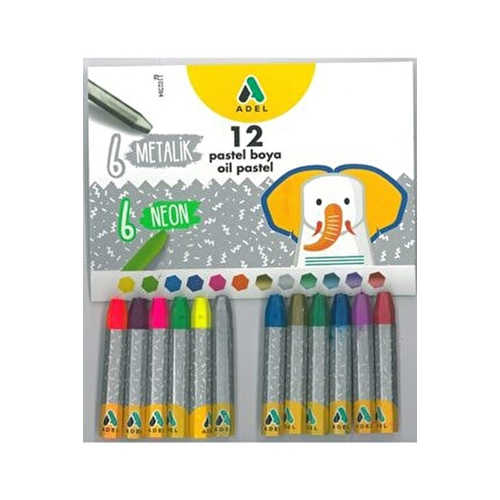 ADEL | METALİK + FOSFORLU PASTEL BOYA 12 Lİ