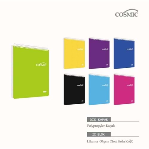 AKER | COSMIC PP KAPAK SPİRALLİ BLOK 16x22 100 YP. ÇİZGİLİ