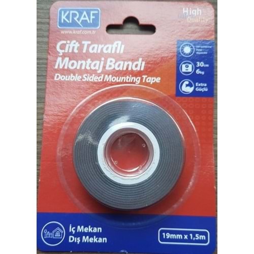 KRAF | MONTAJ BANDI ÇİFT TARAFLI EXTRA GÜÇLÜ DIŞ MEKAN 19mmx1,5 M 2520G