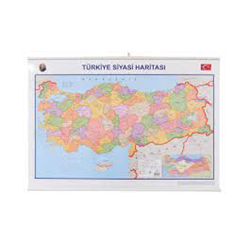 İNTERPANO | 70*100 ÇITALI ASKILI TÜRKİYE SİYASİ-FİZİKİ HARİTA
