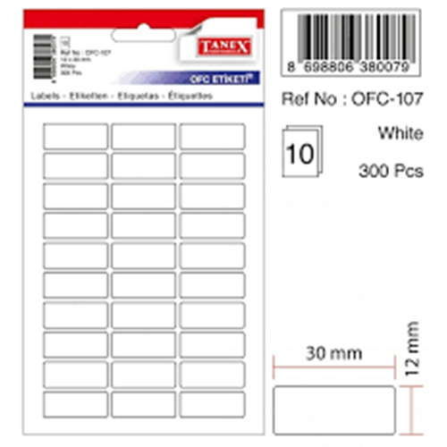 TANEX | STD OFC-107 12*30 MM BEYAZ OFİS ETİKETİ 10 AD.