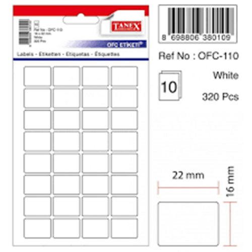 TANEX | STD OFC-110 16*22 MM BEYAZ OFİS ETİKETİ 10 AD.