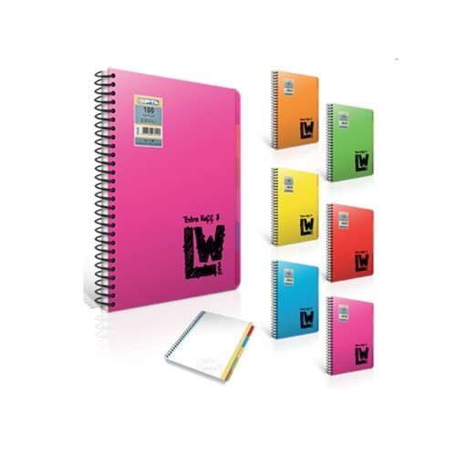 TİGRA | A4 150 YAPRAK 4+1 PLAS. KP. RENKLİ SP. DEFTER TD-41150